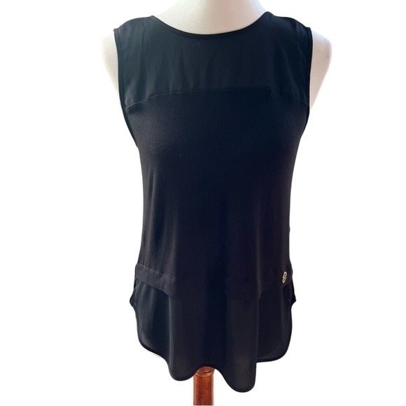 Michael Kors Black Tank Top Sleeveless Shell Sheer w/ Knit Small Classic Capsule - Picture 1 of 6